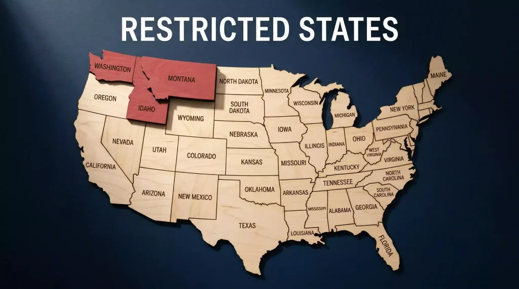 Map of US states where sweepstakes casinos are banned