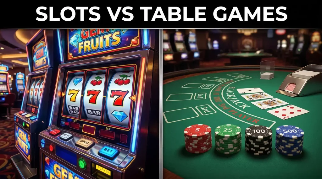 Comparison of slot machines and table games at sweepstakes casinos